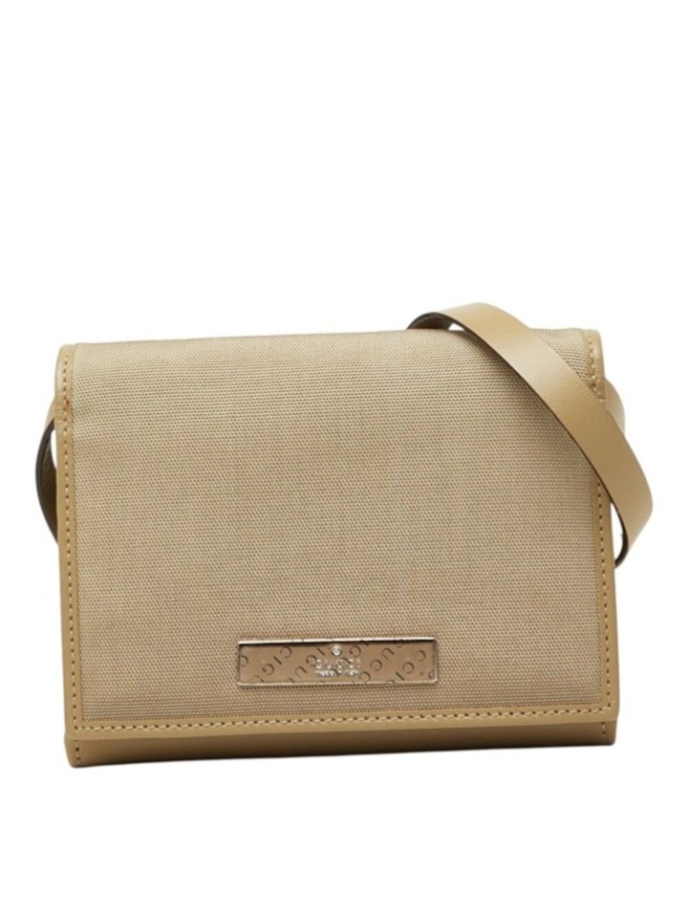Gucci Trifold Wallet on Chain Beige Canvas Leather Shoulder Bag